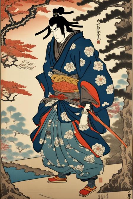 00647-1985093311-_lora_Ukiyo-e Art_1_Ukiyo-e Art - Ukiyo-e woodblock print, Japanese ancient samurai in a Japanese garden, detailed, colorful, in.png